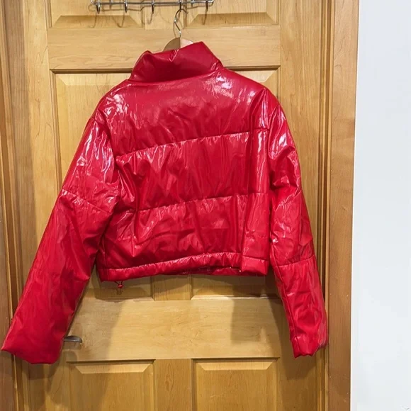 Love tree red pleather puffer jacket coat size M - Picture 7 of 13